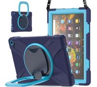 JZ Étui pour Amazon Fire HD 10 & 10 Plus (11th Gen,2021), résistant Anti-Choc Heavy Duty avec Support Rotatif 360°, poignée et bandoulière - Nary Blue&Blue