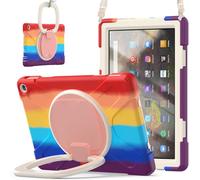 JZ Étui pour Amazon Fire HD 10 & 10 Plus (11th Gen,2021), résistant Anti-Choc Heavy Duty avec Support Rotatif 360°, poignée et bandoulière - Colourful Red