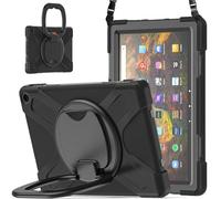 JZ Étui pour Amazon Fire HD 10 & 10 Plus (11th Gen,2021), résistant Anti-Choc Heavy Duty avec Support Rotatif 360°, poignée et bandoulière - Black