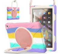 JZ Étui pour Amazon Fire HD 10 & 10 Plus (11th Gen,2021), résistant Anti-Choc Heavy Duty avec Support Rotatif 360°, poignée et bandoulière - Colourful Pink