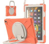JZ Étui pour Amazon Fire HD 10 & 10 Plus (11th Gen,2021), résistant Anti-Choc Heavy Duty avec Support Rotatif 360°, poignée et bandoulière - Coral Orange