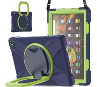 JZ Étui pour Amazon Fire HD 10 & 10 Plus (11th Gen,2021), résistant Anti-Choc Heavy Duty avec Support Rotatif 360°, poignée et bandoulière - Nary Blue&Lime