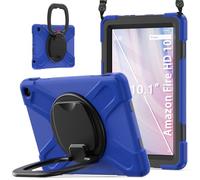 JZ Étui pour Amazon Fire HD 10 & 10 Plus (13th Gen,2023), résistant Anti-Choc Heavy Duty avec Support Rotatif 360°, poignée et bandoulière - Blue