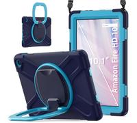 JZ Étui pour Amazon Fire HD 10 & 10 Plus (13th Gen,2023), résistant Anti-Choc Heavy Duty avec Support Rotatif 360°, poignée et bandoulière - Nary Blue&Blue