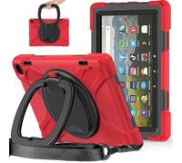 JZ Étui pour Amazon Fire HD 8 & 8 Plus (112th Gen,2022/2024), résistant Anti-Choc Heavy Duty avec Support Rotatif 360°, poignée et bandoulière - Red