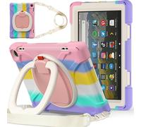 JZ Étui pour Amazon Fire HD 8 & 8 Plus (112th Gen,2022/2024), résistant Anti-Choc Heavy Duty avec Support Rotatif 360°, poignée et bandoulière - Colourful Pink