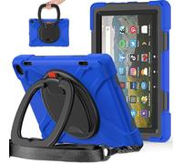 JZ Étui pour Amazon Fire HD 8 & 8 Plus (112th Gen,2022/2024), résistant Anti-Choc Heavy Duty avec Support Rotatif 360°, poignée et bandoulière - Blue