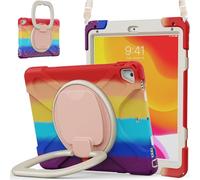 JZ Étui pour iPad 5th/6th / Pro 9.7 / Air 2, résistant Anti-Choc Heavy Duty avec Support Rotatif 360°, poignée et bandoulière - Colourful Red