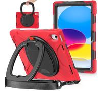 JZ Étui pour iPad (A16) 11th/10th Gen 2025/2022, résistant Anti-Choc Heavy Duty avec Support Rotatif 360°, poignée et bandoulière - Red
