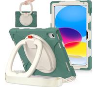 JZ Étui pour iPad (A16) 11th/10th Gen 2025/2022, résistant Anti-Choc Heavy Duty avec Support Rotatif 360°, poignée et bandoulière - Emerald Green