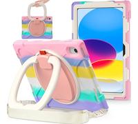 JZ Étui pour iPad (A16) 11th/10th Gen 2025/2022, résistant Anti-Choc Heavy Duty avec Support Rotatif 360°, poignée et bandoulière - Colourful Pink