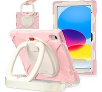 JZ Étui pour iPad (A16) 11th/10th Gen 2025/2022, résistant Anti-Choc Heavy Duty avec Support Rotatif 360°, poignée et bandoulière - Rose Gold