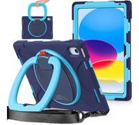 JZ Étui pour iPad (A16) 11th/10th Gen 2025/2022, résistant Anti-Choc Heavy Duty avec Support Rotatif 360°, poignée et bandoulière - Nary Blue&Blue