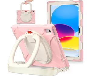 JZ Étui pour iPad (A16) 11th/10th Gen 2025/2022, résistant Anti-Choc Heavy Duty avec Support Rotatif 360°, poignée et bandoulière - Rose Gold