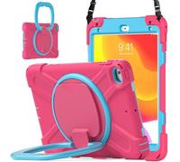 JZ Étui pour iPad Mini 4/5, résistant Anti-Choc Heavy Duty avec Support Rotatif 360°, poignée et bandoulière - Rose Red&Blue