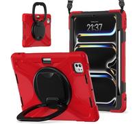 JZ Étui pour iPad Pro 11 (M5/M4), résistant Anti-Choc Heavy Duty avec Support Rotatif 360°, poignée et bandoulière - Red