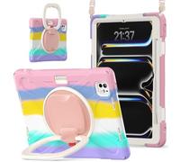 JZ Étui pour iPad Pro 11 (M5/M4), résistant Anti-Choc Heavy Duty avec Support Rotatif 360°, poignée et bandoulière - Colourful Pink