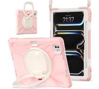 JZ Étui pour iPad Pro 11 (M5/M4), résistant Anti-Choc Heavy Duty avec Support Rotatif 360°, poignée et bandoulière - Rose Gold