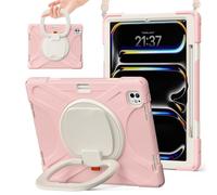JZ Étui pour iPad Pro 13 (M5/M4), résistant Anti-Choc Heavy Duty avec Support Rotatif 360°, poignée et bandoulière - Rose Gold