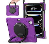 JZ Étui pour iPad Pro 13 (M5/M4), résistant Anti-Choc Heavy Duty avec Support Rotatif 360°, poignée et bandoulière - Purple