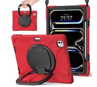 JZ Étui pour iPad Pro 13 (M5/M4), résistant Anti-Choc Heavy Duty avec Support Rotatif 360°, poignée et bandoulière - Red