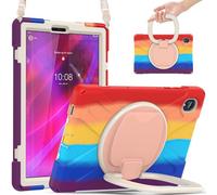 JZ Étui pour Lenovo Tab M10 Plus 2020 / K10 2021 10.3 inch, résistant Anti-Choc Heavy Duty avec Support Rotatif 360°, poignée et bandoulière - Colourful Red