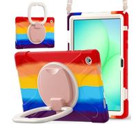 JZ Étui pour Samsung Galaxy Tab A11+ Plus 11", résistant Anti-Choc Heavy Duty avec Support Rotatif 360°, poignée et bandoulière - Colourful Red