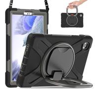JZ Étui pour Samsung Galaxy Tab A7 Lite (8.7 inch), résistant Anti-Choc Heavy Duty avec Support Rotatif 360°, poignée et bandoulière - Black&Gray