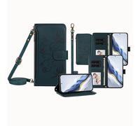 JZ for Moto E20/E30/E40 Case with Lanyard, All-in-One Portefeuille Crossbody Sac de téléphone avec Kickstand & Chargement sans Fil, Bracelet de Protection Mains Libres - Dark Green