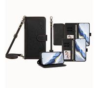 JZ for Moto Edge 40 Neo Case with Lanyard, All-in-One Portefeuille Crossbody Sac de téléphone avec Kickstand & Chargement sans Fil, Bracelet de Protection Mains Libres - Black