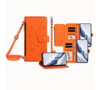 JZ for Moto G53/G13/G23 Case with Lanyard, All-in-One Portefeuille Crossbody Sac de téléphone avec Kickstand & Chargement sans Fil, Bracelet de Protection Mains Libres - Orange