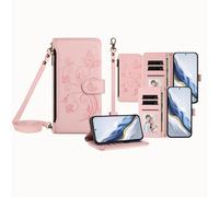 JZ for Moto G72 Case with Lanyard, All-in-One Portefeuille Crossbody Sac de téléphone avec Kickstand & Chargement sans Fil, Bracelet de Protection Mains Libres - Pink