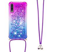 JZ Girls Silicone Protective Soft TPU Cas pour Samsung Galaxy A50/ A505/ A30S/ A50S,Bling Quicksand Glitter Liquid Cover Skin with Crossbody Necklace Cord Strap L004