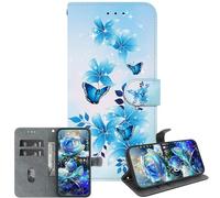 JZ Handmade Painted Wallet Cas pour LG V40,Conception de Texture en Cristal avec Porte-Cartes - Blue Butterfly
