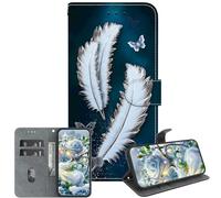 JZ Handmade Painted Wallet Cas pour Moto E14/G04/G24/G04S,Conception de Texture en Cristal avec Porte-Cartes - White Butterfly Feathers