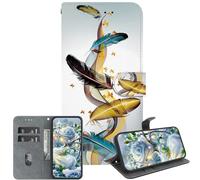 JZ Handmade Painted Wallet Cas pour Nokia C2 2nd Edition,Conception de Texture en Cristal avec Porte-Cartes - Golden Butterfly Feathers