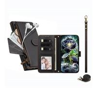 JZ Housse Etui Portefeuille Pochette Fermeture Éclair pour Honor Magic7 Pro | Étui à rabat en cuir à bandoulière | Poche zippée | Emplacements pour cartes | Dragonne | Béquille