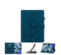 JZ Lily Embossed PU Leather Cas pour 9.7 inch iPad/iPad 2017 / iPad 2018 / iPad Air/iPad Air 2 Flip Wallet Cover - [Stand Multi-Angle] [Porte-Crayon] [Protection Contre Les Chocs] - Dark Blue