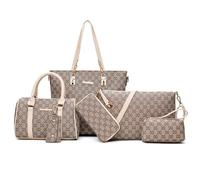 JZ Luxe Vintage Ensemble de 3 Pièces pour Femme - Sac à Main Grande Capacité, Sac à Bandoulière, Portefeuille avec Étui à Clés - Beige