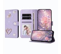 JZ Luxury Bling Wallet Affaire pour HMD Skyline, PU Cuir Flip Cover avec Strass Perle Conception Stand magnétique Affaire pour Women Girls - Violet