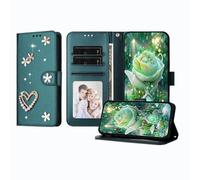 JZ Luxury Bling Wallet Affaire pour iPhone XS, PU Cuir Flip Cover avec Strass Perle Conception Stand magnétique Affaire pour Women Girls - Green