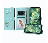 JZ Luxury Bling Wallet Affaire pour Mi Poco M6 Pro/RedMi Note 13 Pro/Note 14S, PU Cuir Flip Cover avec Strass Perle Conception Stand magnétique Affaire pour Women Girls - Baby Green