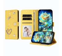 JZ Luxury Bling Wallet Affaire pour Moto G Play 2022, PU Cuir Flip Cover avec Strass Perle Conception Stand magnétique Affaire pour Women Girls - Yellow