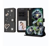 JZ Luxury Bling Wallet Affaire pour Samsung Galaxy A22 4G, PU Cuir Flip Cover avec Strass Perle Conception Stand magnétique Affaire pour Women Girls - Black
