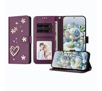JZ Luxury Bling Wallet Affaire pour Samsung Galaxy S25 FE, PU Cuir Flip Cover avec Strass Perle Conception Stand magnétique Affaire pour Women Girls - Purple