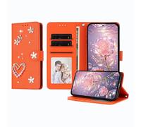 JZ Luxury Bling Wallet Affaire pour Samsung Galaxy S25 FE, PU Cuir Flip Cover avec Strass Perle Conception Stand magnétique Affaire pour Women Girls - Orange