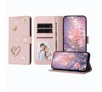 JZ Luxury Bling Wallet Affaire pour Samsung Galaxy S25 Plus, PU Cuir Flip Cover avec Strass Perle Conception Stand magnétique Affaire pour Women Girls - Pink