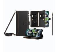 JZ Multi-Function Leather Portefeuille Cas pour OnePlus 13T / 13S 5G with 9 Card Slots, Porte-Monnaie à Fermeture éclaire, Bracelet et épaulière, Chargement sans Fil Compatible - Black
