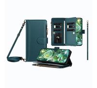 JZ Multi-Function Leather Portefeuille Cas pour OnePlus Nord 2T with 9 Card Slots, Porte-Monnaie à Fermeture éclaire, Bracelet et épaulière, Chargement sans Fil Compatible - Dark Green
