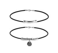 JZ noir cordon de cire couché collier choker ensemble pour les femmes fille, argent ton courbé barre & Vintage pièce de monnaie pendentif disque Boho bijoux cadeau d'anniversaire pour maman